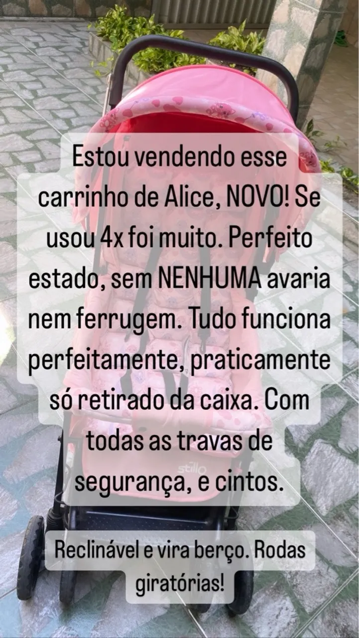 Carrinho de bebê rosa- estado de Novo!