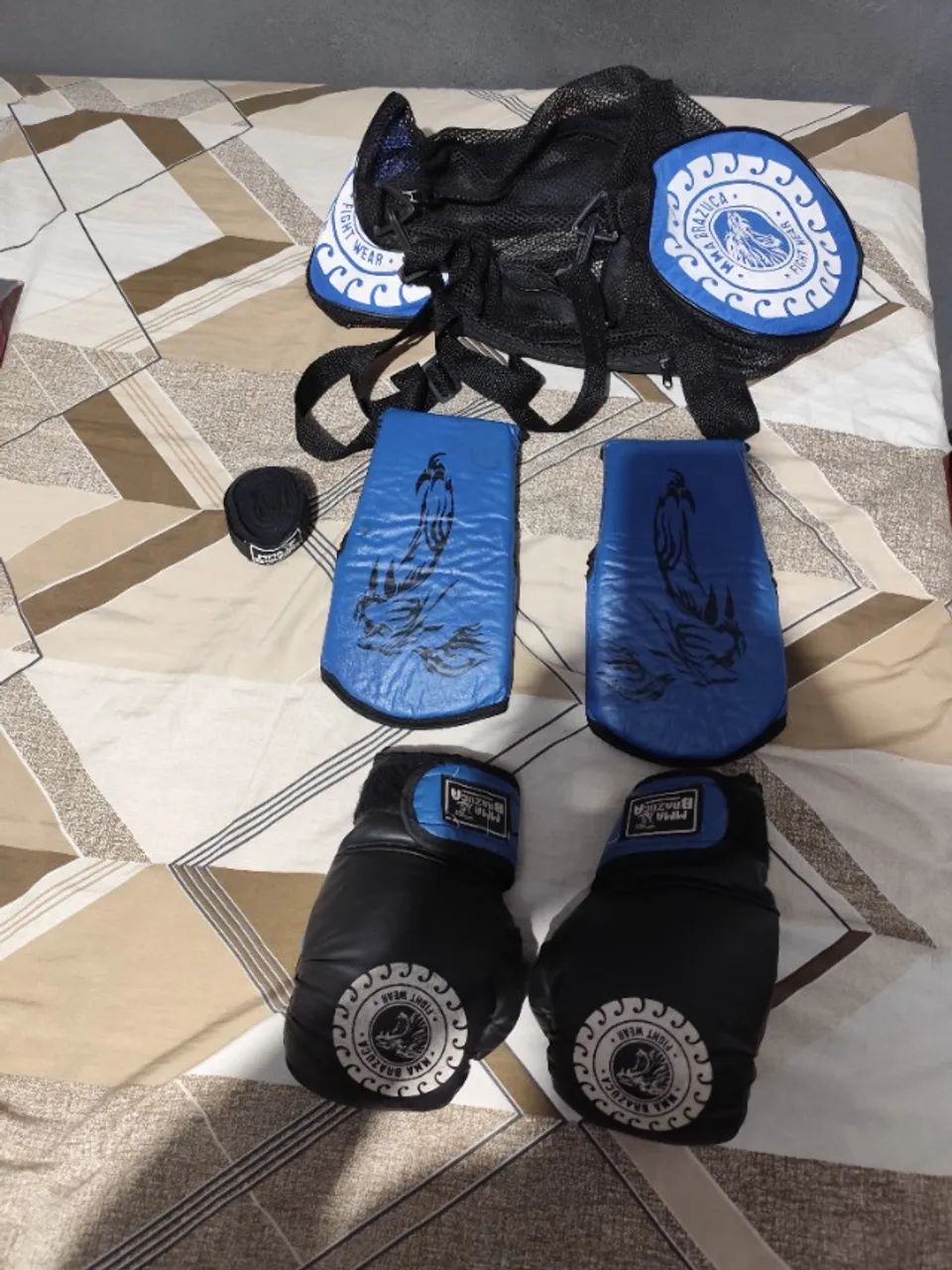 Kits luvas de box caneleira e bolsa infantil azul,  rosa adulto  - Foto 2