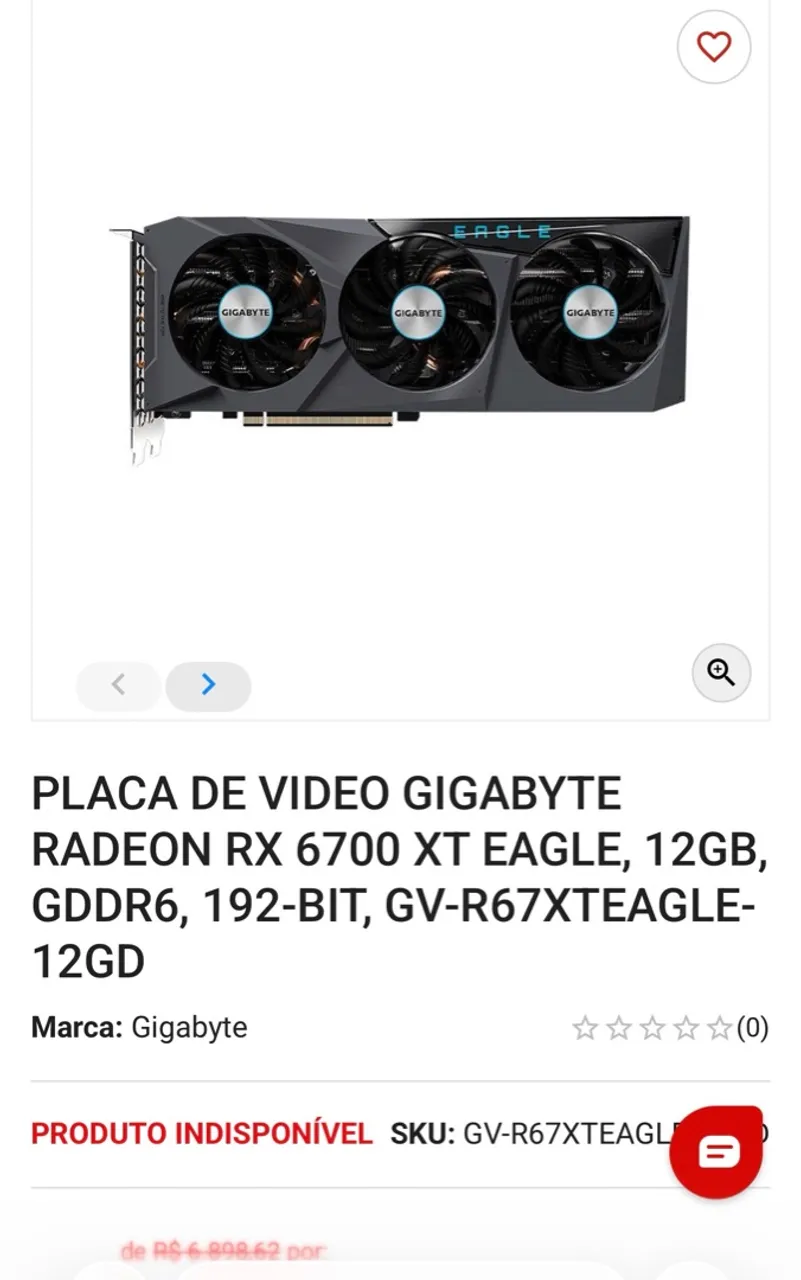 Placa de Vídeo Gigabyte Radeon RX 6700 XT Eagle 12GB