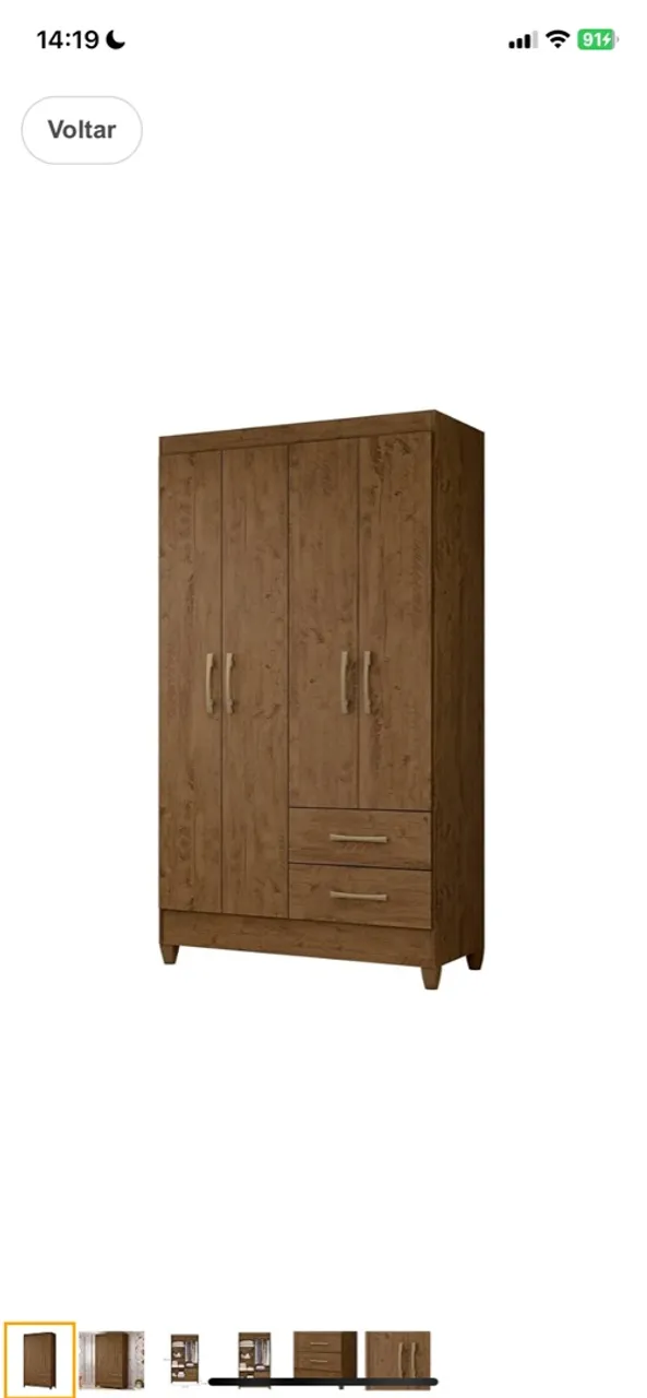 Guarda-Roupa 4 Portas 2 Gavetas - Amadeirado