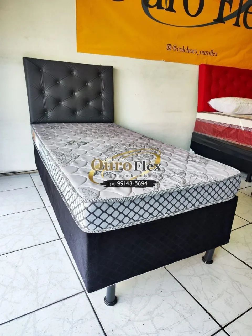 Cama box  solteiro completa - Box + cabeceira de parafusar+ colchão D28