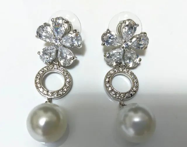 Brinco Festa Luxo  Prata Strass E Pérola - Foto 3