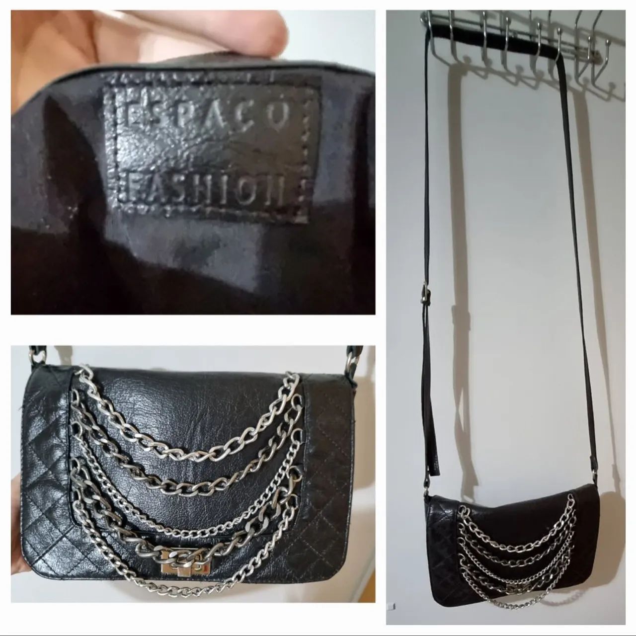 Bolsa preta com corrente Espaço Fashion  - Foto 5