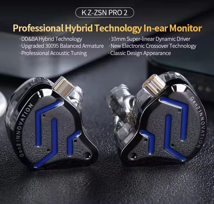 Fone de ouvido Kz zsn pro 2 in-ear profissional sem mic cor blue-black - Foto 2