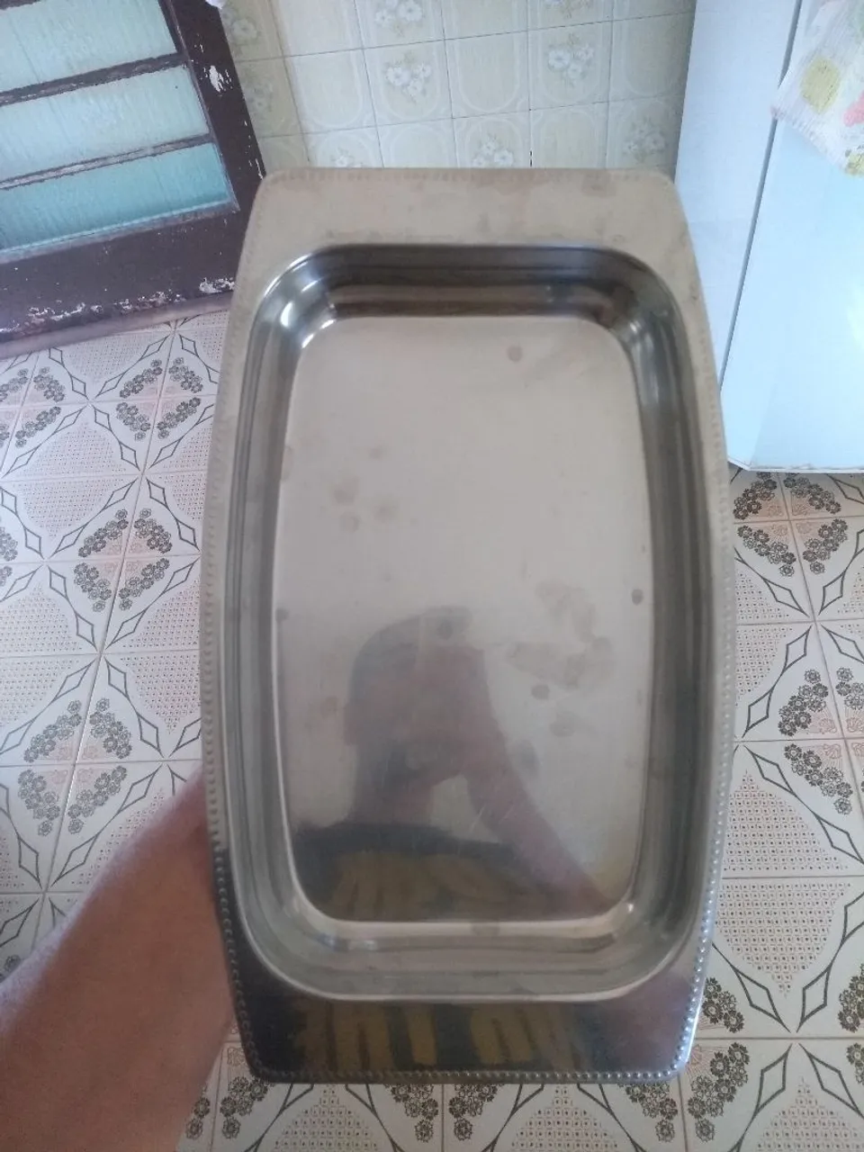 Bandeja Aço Inox Retangular Vintage | Tramontinox | Possui uma pequena marca na traseira
