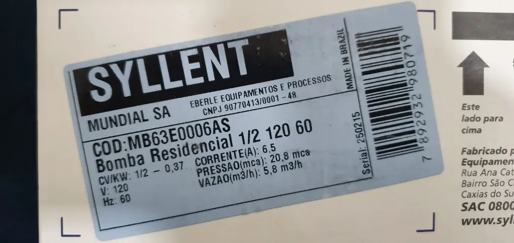 Motobomba Centrífuga Residencial Syllent MB63E0006AS - 1/2CV 120V - Foto 5