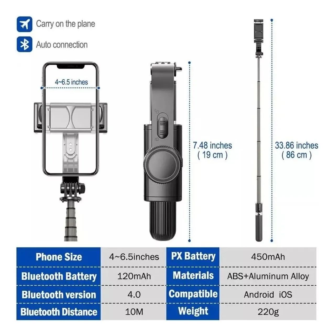 Estabilizador Gimbal  Smartphone Bluetooth Tripé L09 - Foto 4