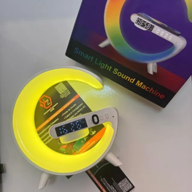 Caixa de Som com Luz Led, Relógio e Alarme - Bluetooth