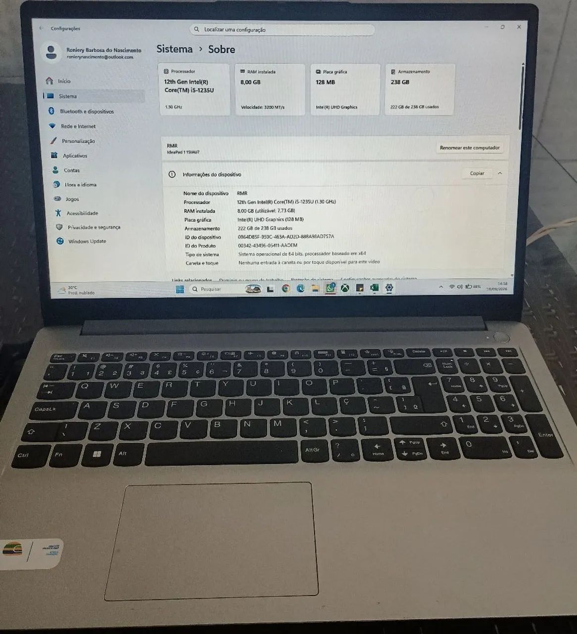 Notebook ideapad I5 8GB
