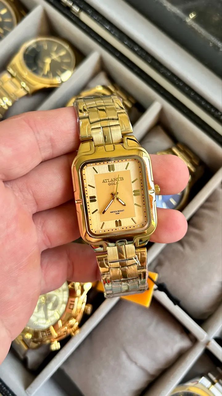 Relógio atlantis gold quadrado original 