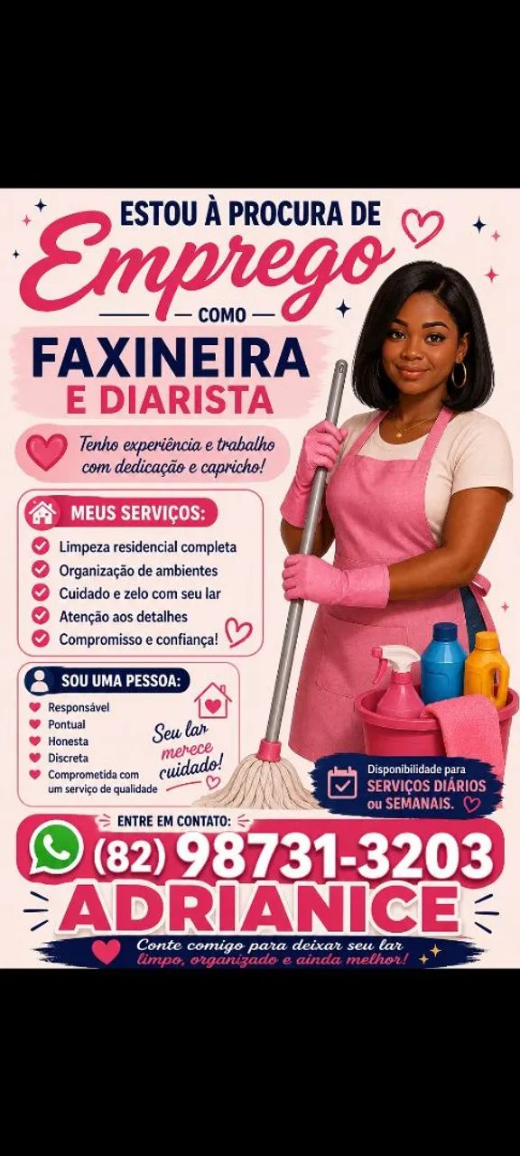 Faço faxina domiciliar e empresarial 
