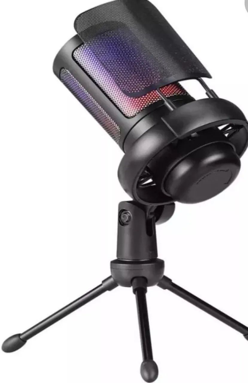 Microfone Condensador USB RGB para Áudio Streaming Mesa Jogos Pod Cast Video Cast