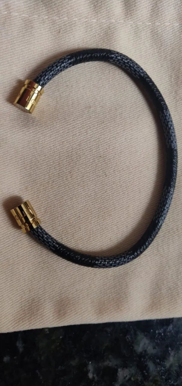 Pulseira em couro LV damier ébene - Foto 5