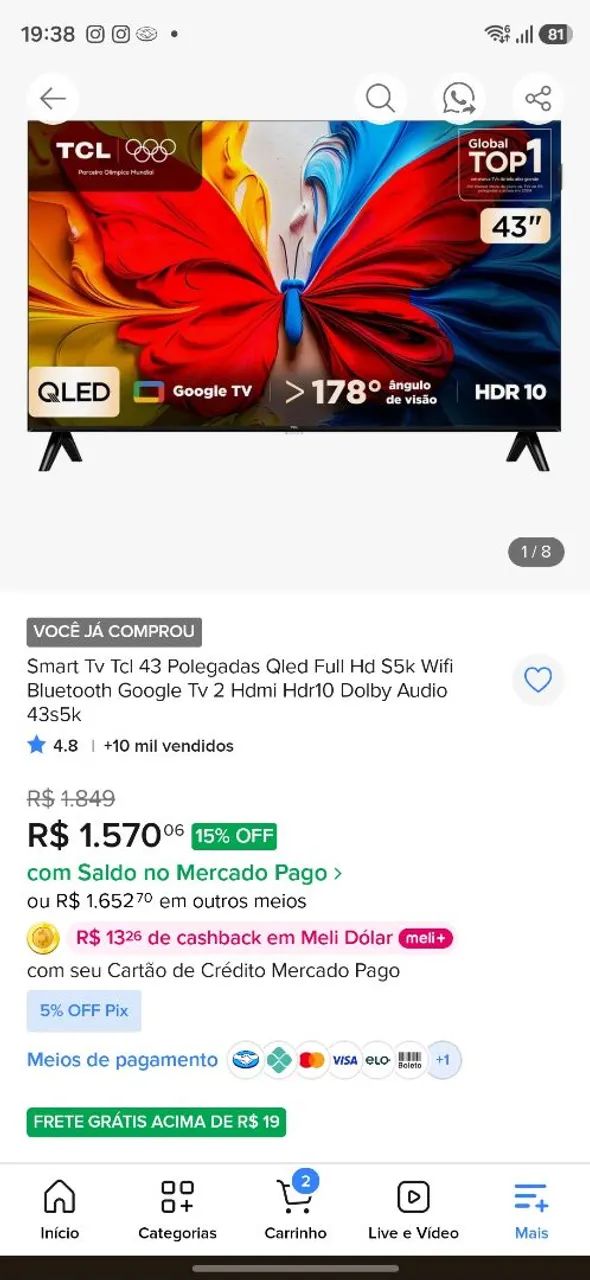 SMART TV TCL 43 POLEGADAS COM SUPORTE - Foto 2