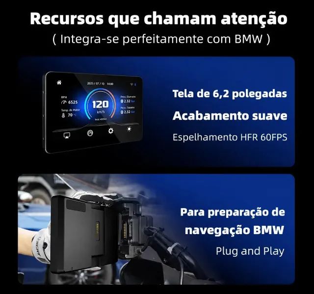Carplay Moto BMW 6.2 polegadas - Conexão pelo Joystick - Multimídia - Foto 4