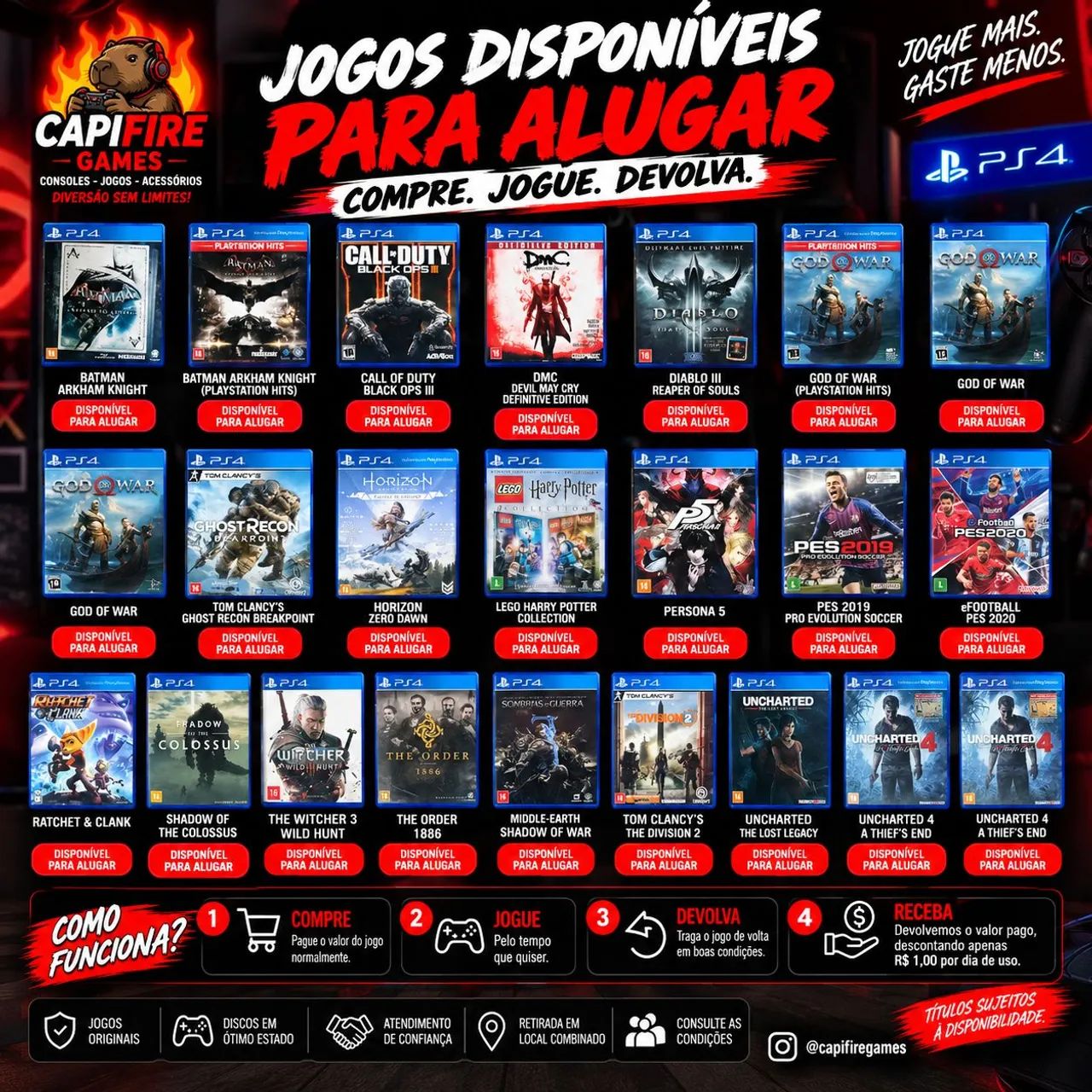 Jogos PS4 - Compre, Jogue e Devolva | CAPIFIRE GAMES - Foto 2