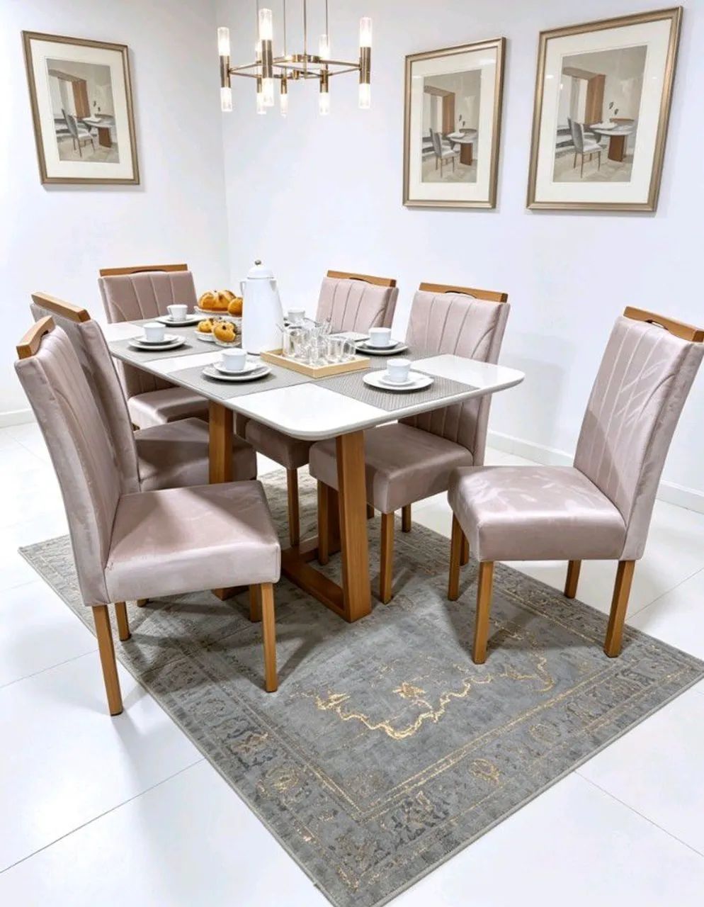 Mesa de jantar 6 cadeiras com tampo de vidro, Base de madeira maciça!