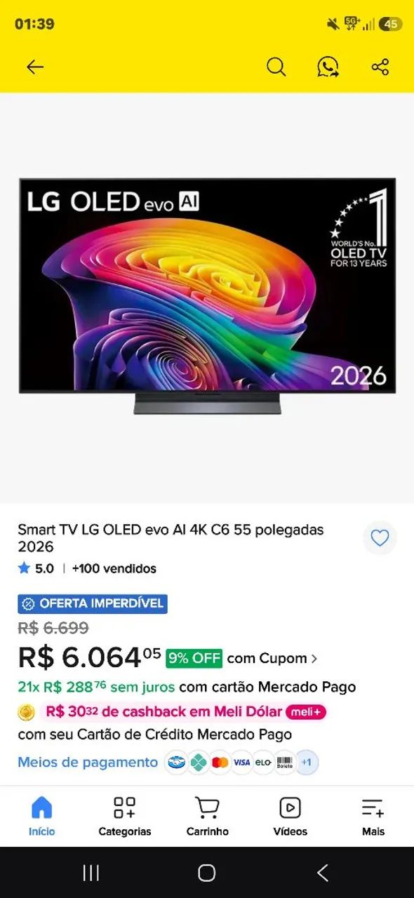 Tv oled lg 55 polegadas c6