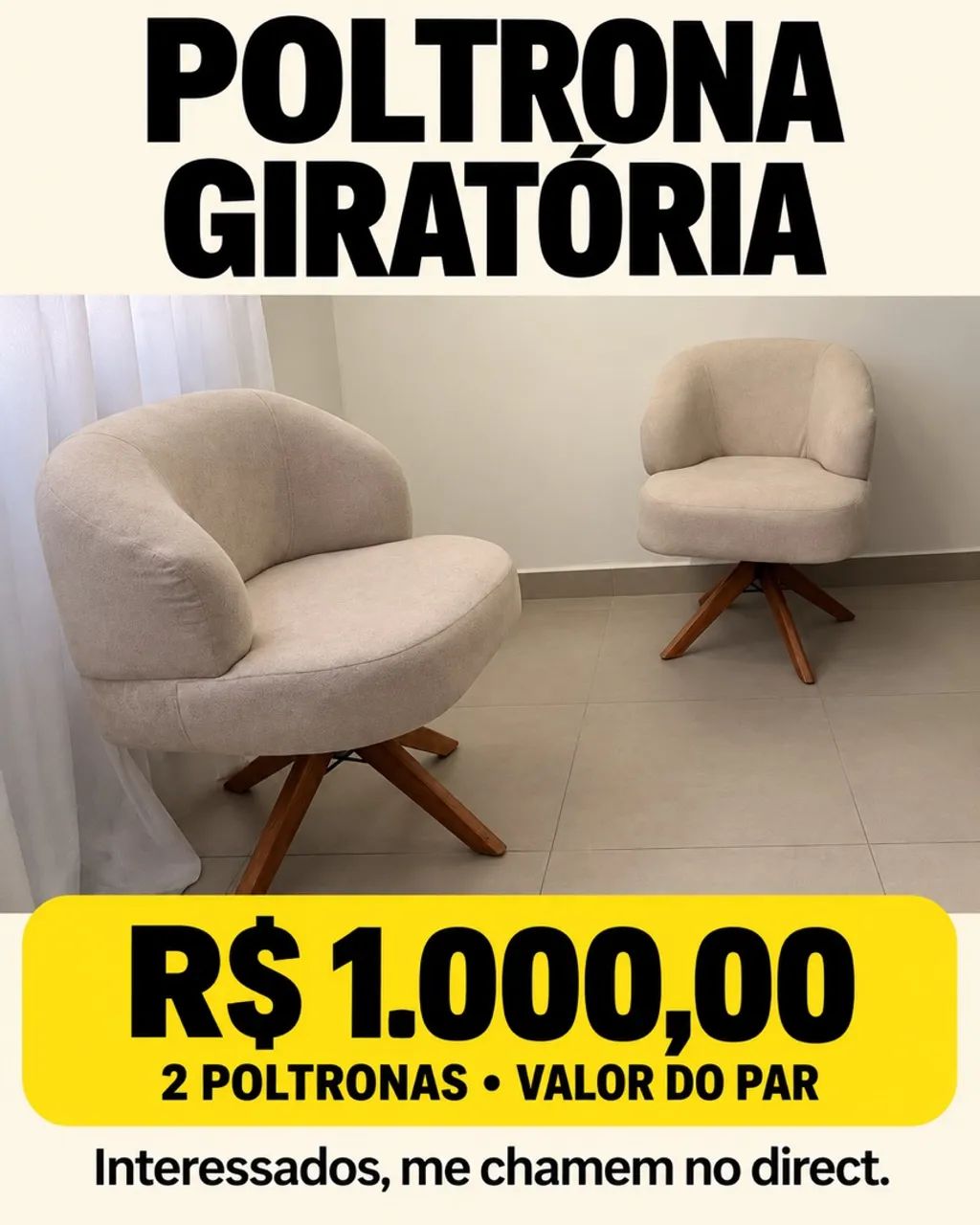 Par de Poltronas giratórias com pés de madeira 