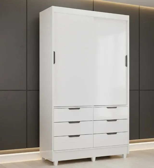 Guarda roupa solteiro moscato com portas de correr e 6 gavetas 