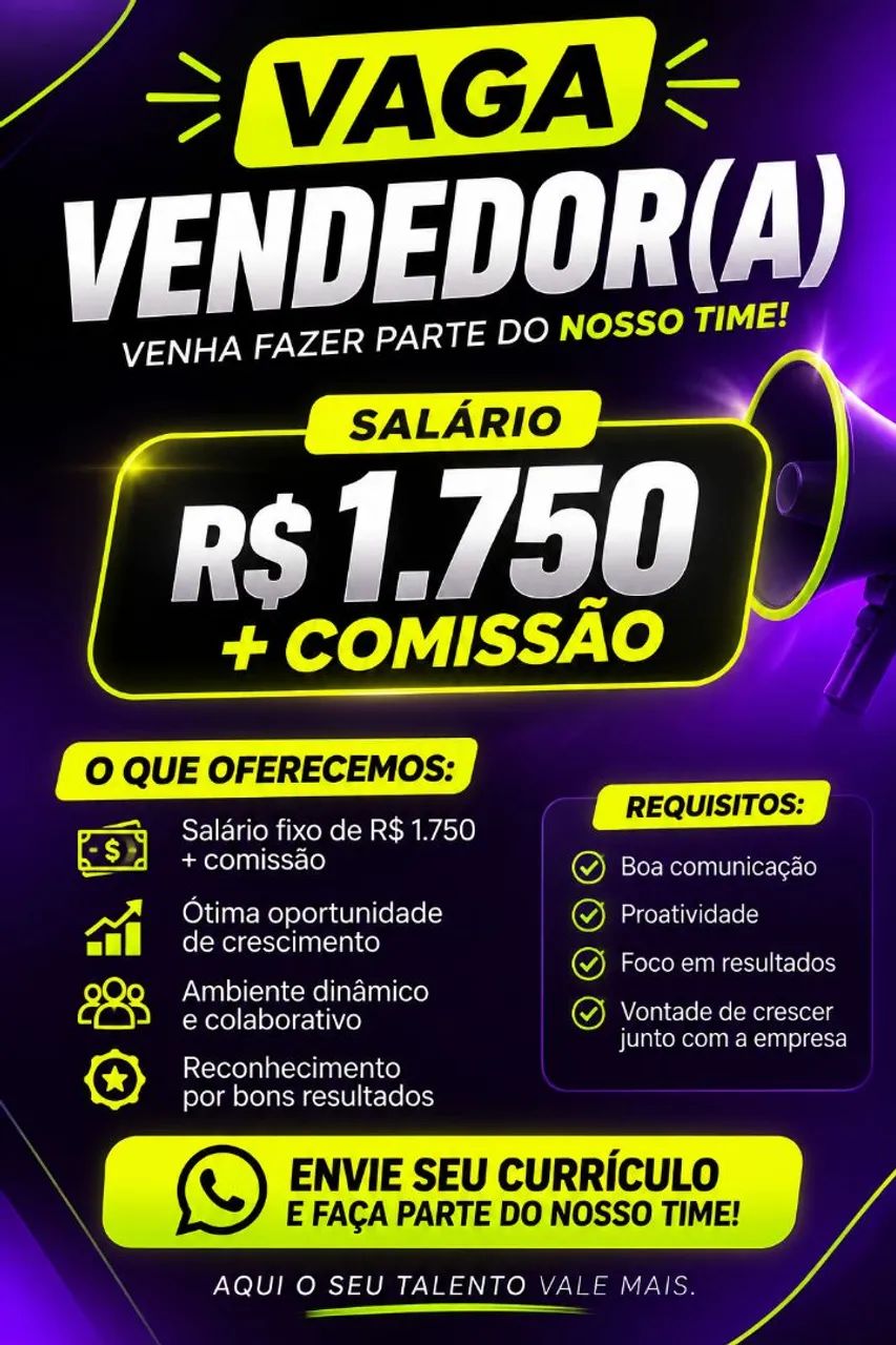 Vaga para vendedor, Recife - PE, sem experiência