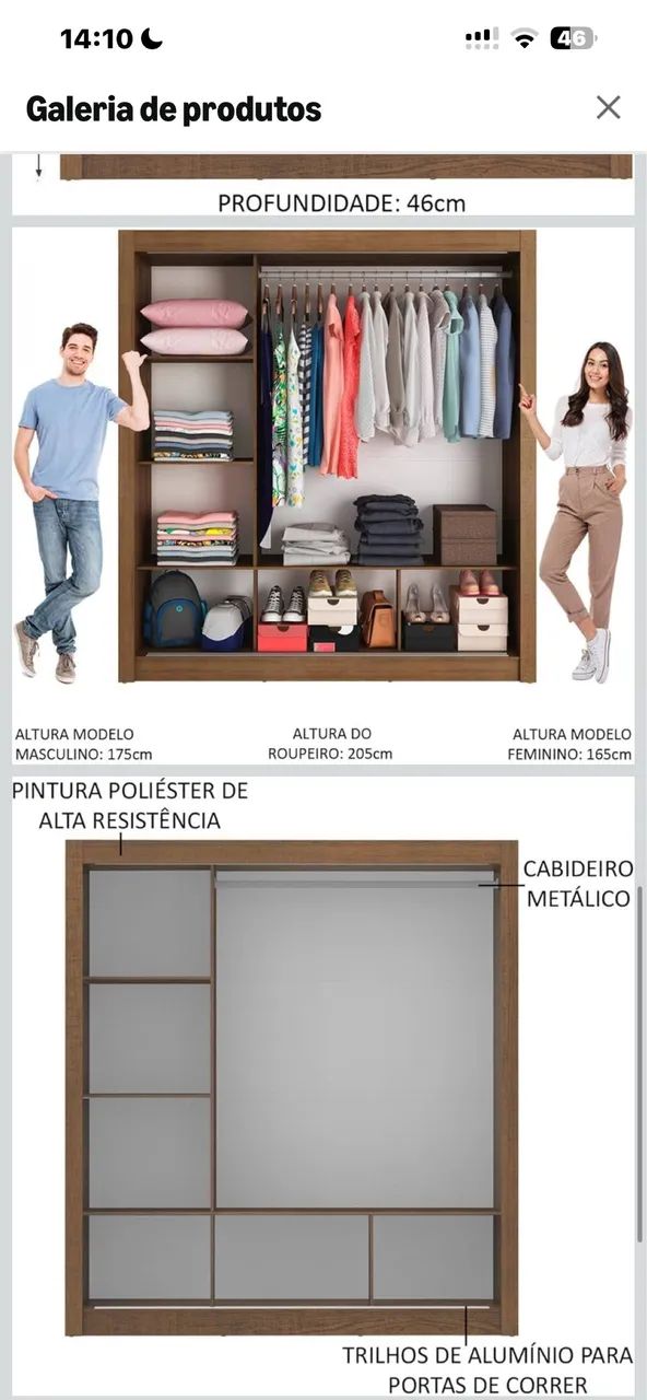 Guarda Roupa Casal Madesa Mônaco 3 portas de correr Rustic - Foto 4