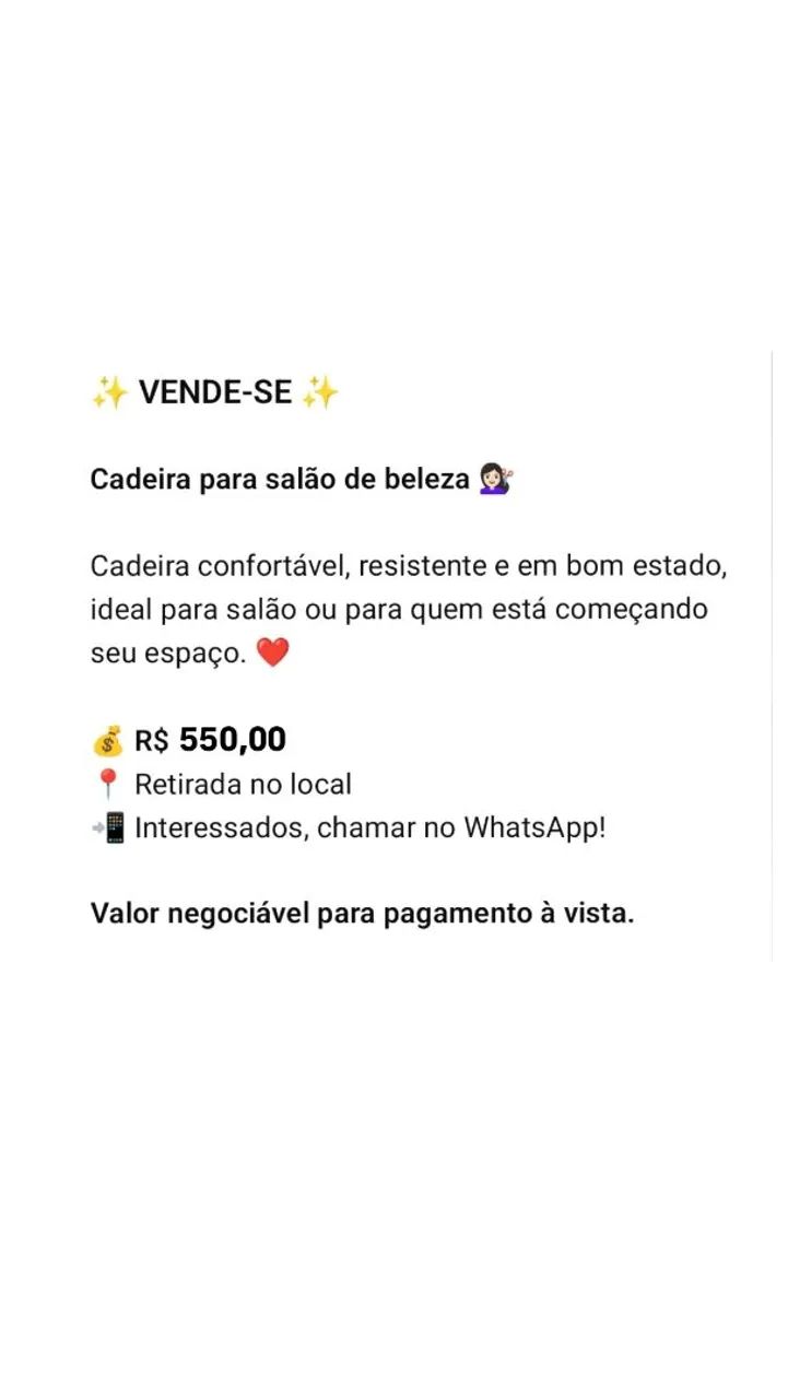 Cadeira hidráulica para salão 