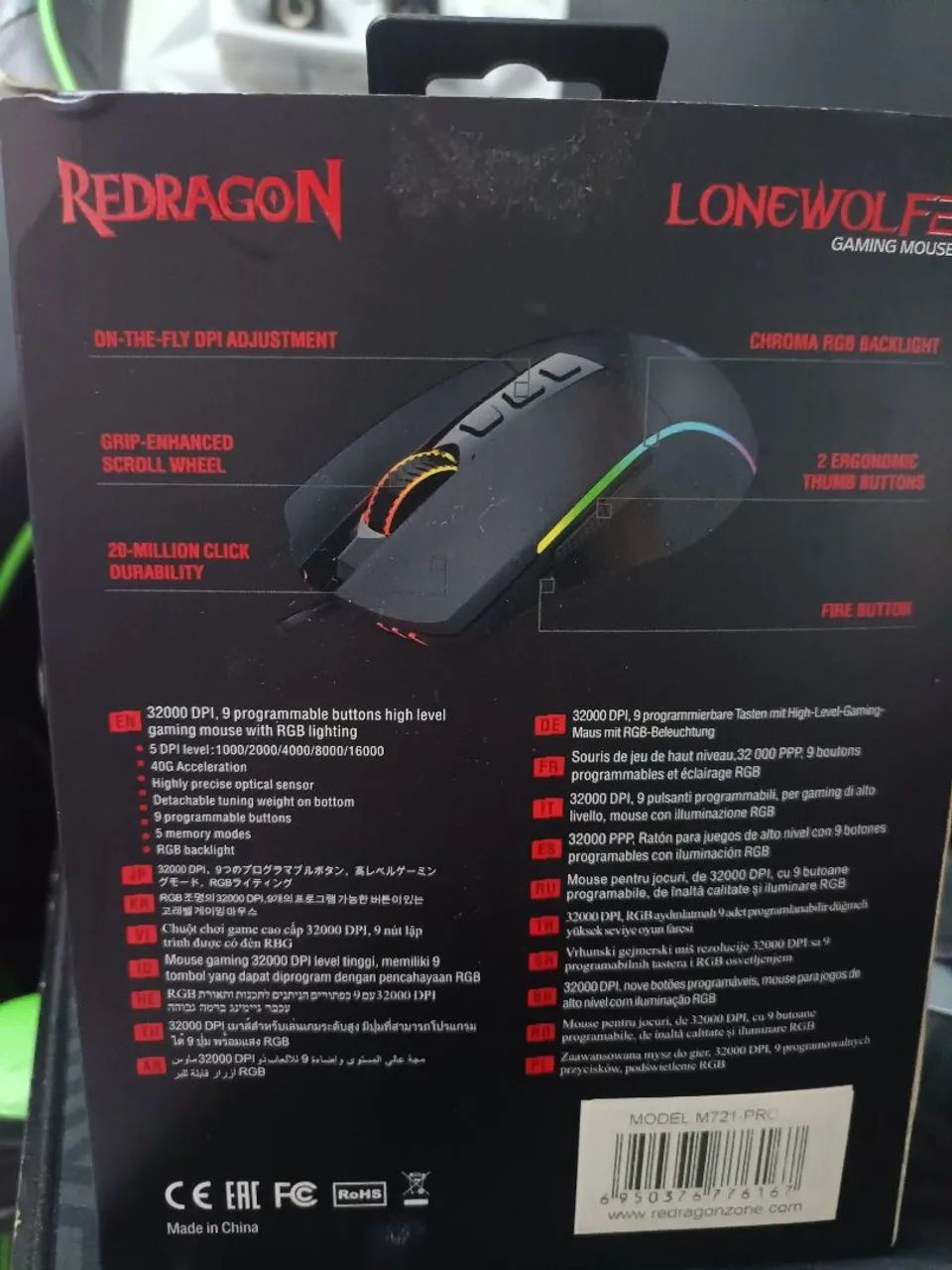 Mouse redragon lonewolf 2 pro m721rgb usado bom ,32000 dpi - Foto 2