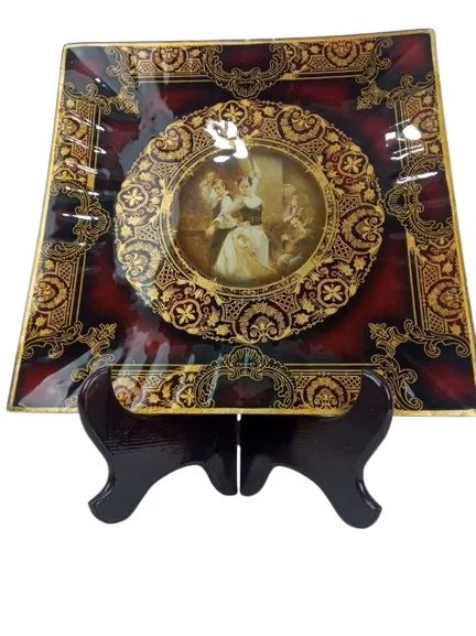 PRATO DECORATIVO ESPANHOL EM VIDRO VINTAGE - PEÇA RARA COM SUPORTE 41,5CM - Foto 2