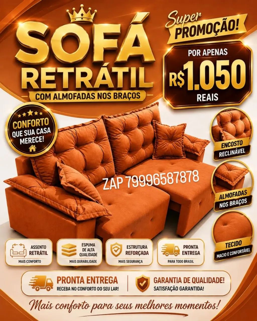 Conjunto de sofá600, sofá retrátil,, sofá de canto830, sofá 3 lugares 630,  - Foto 2