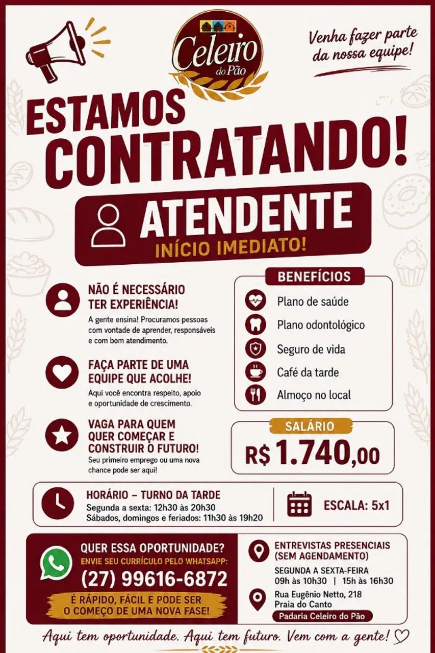 VAGA BALCONISTA DE PADARIA