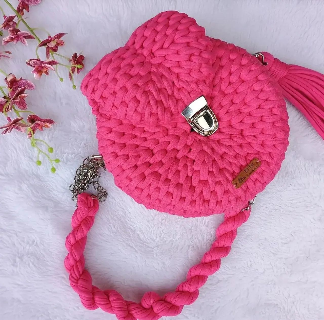 Bolsa de crochê em fio de malha  - Foto 4