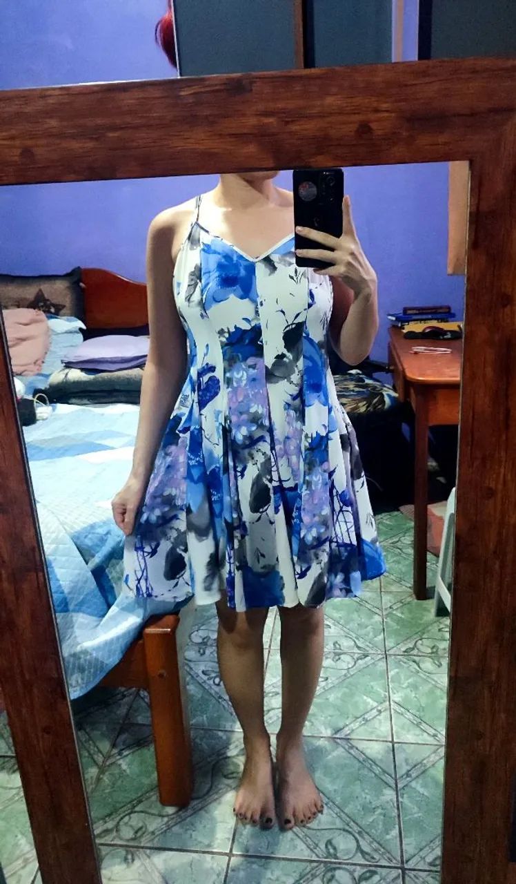 Vestido Branco e Azul estampado floral - Foto 2