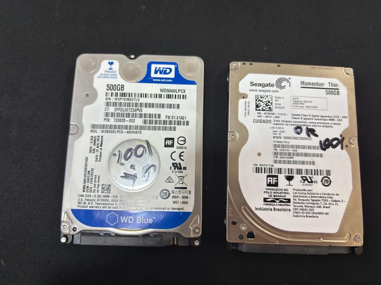 HDs notebook 500gb - WD e SEAGATE 