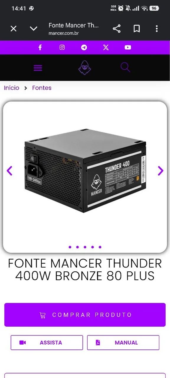 Fonte mancer 400w 80 plus bronze 