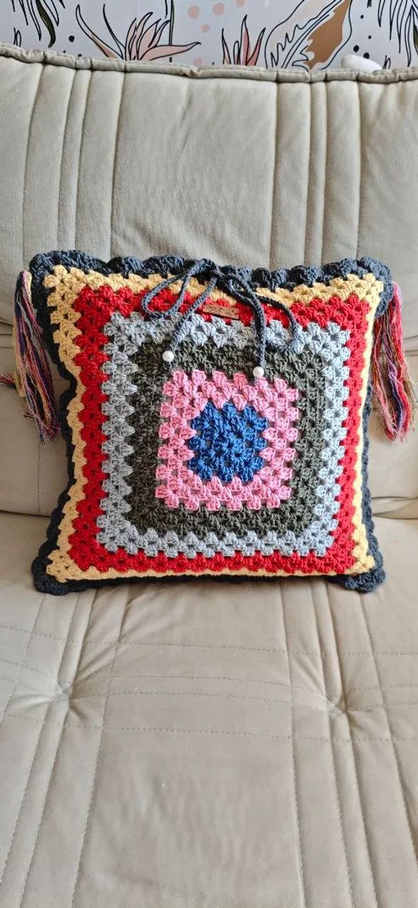 Capa de almofada de crochê. - Foto 3