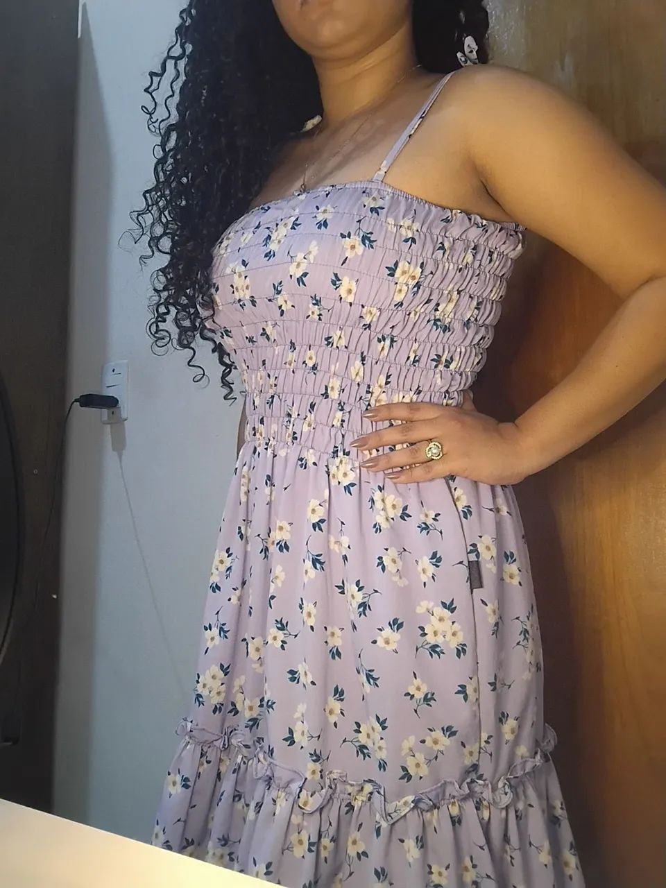Vestido Lilás Longo Florido (Brechó) - Foto 4