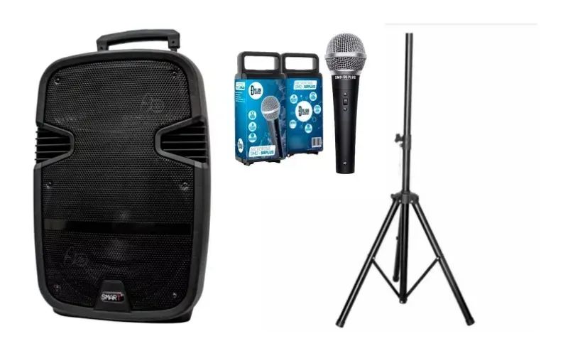 SUPER KIT Caixa De Som C120 + Microfone SMS 58 PLUS + Suporte Tripé