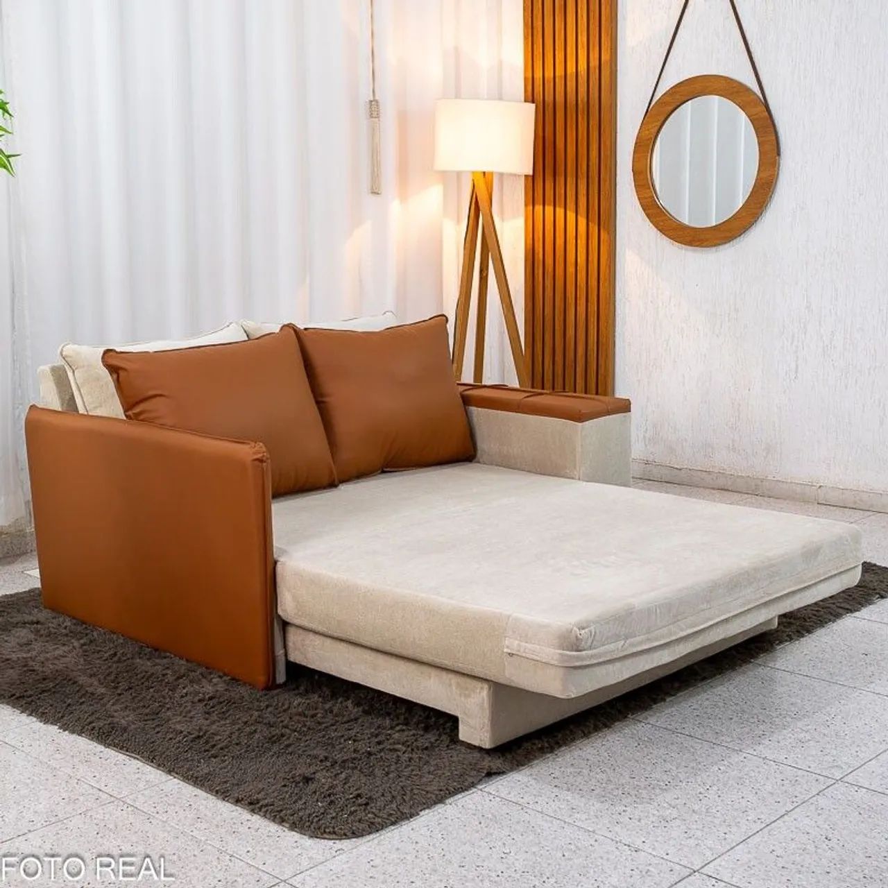 Sofá Cama Casal Larg 1.46m Veludo Bege - Foto 2