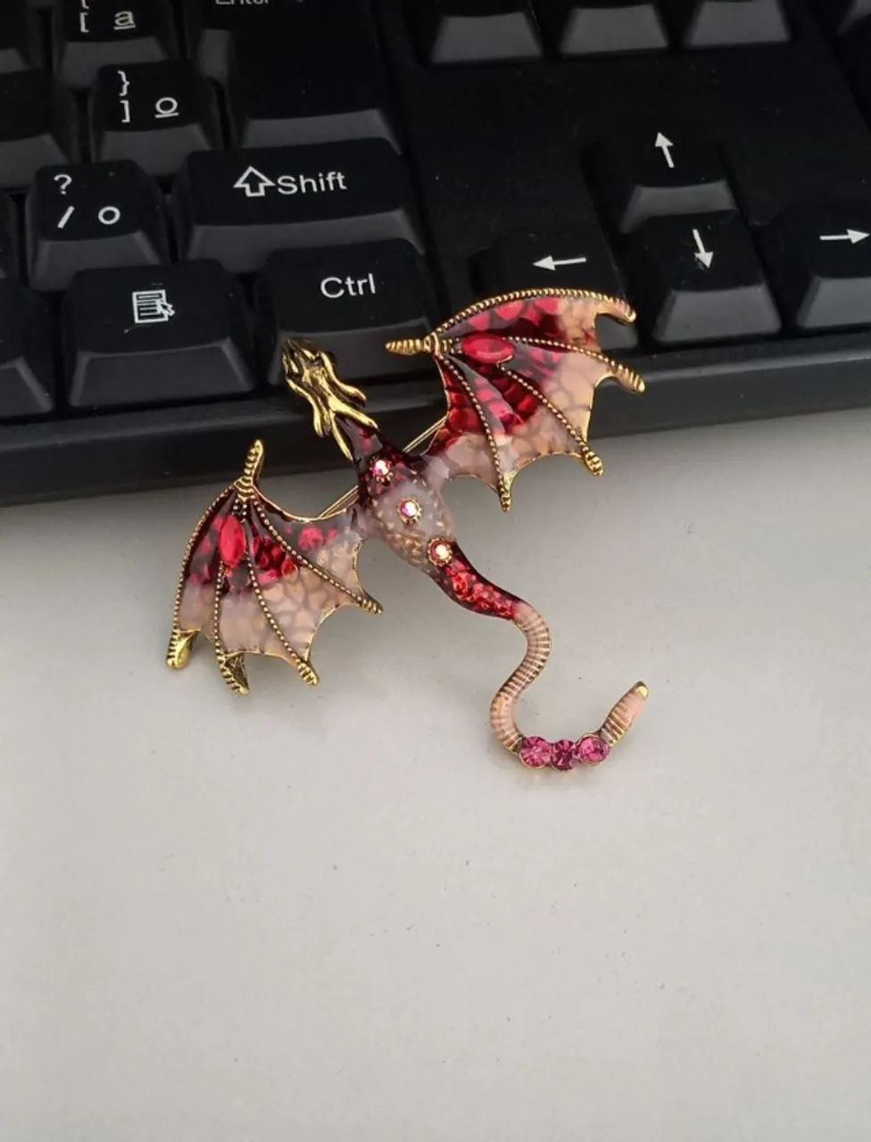 Broche de Dragão Vermelho e Rosa (novo) - Foto 3