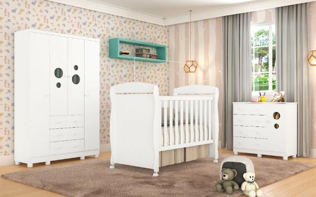 Frete Grátis* Quarto de Bebê Armário Cômoda, Berço Júnior - Bolinha *NOVO