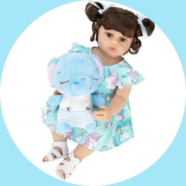 Brastoy Boneca Bebê Reborn Silicone Menina Elefanta Olhos Azuis 48cm :  : Brinquedos e Jogos