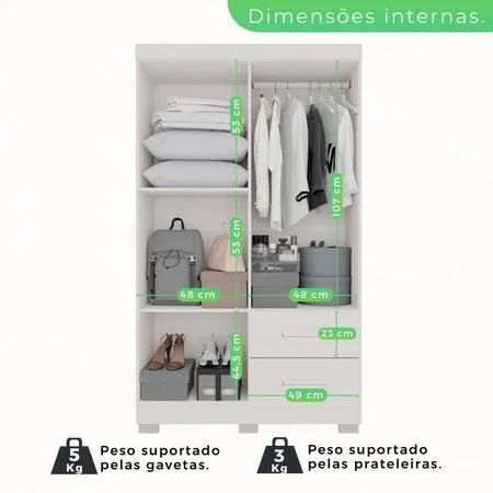 Guarda-roupa Solteiro 4 Portas com Espelho 2 Gavetas Estrela Premium - Foto 3