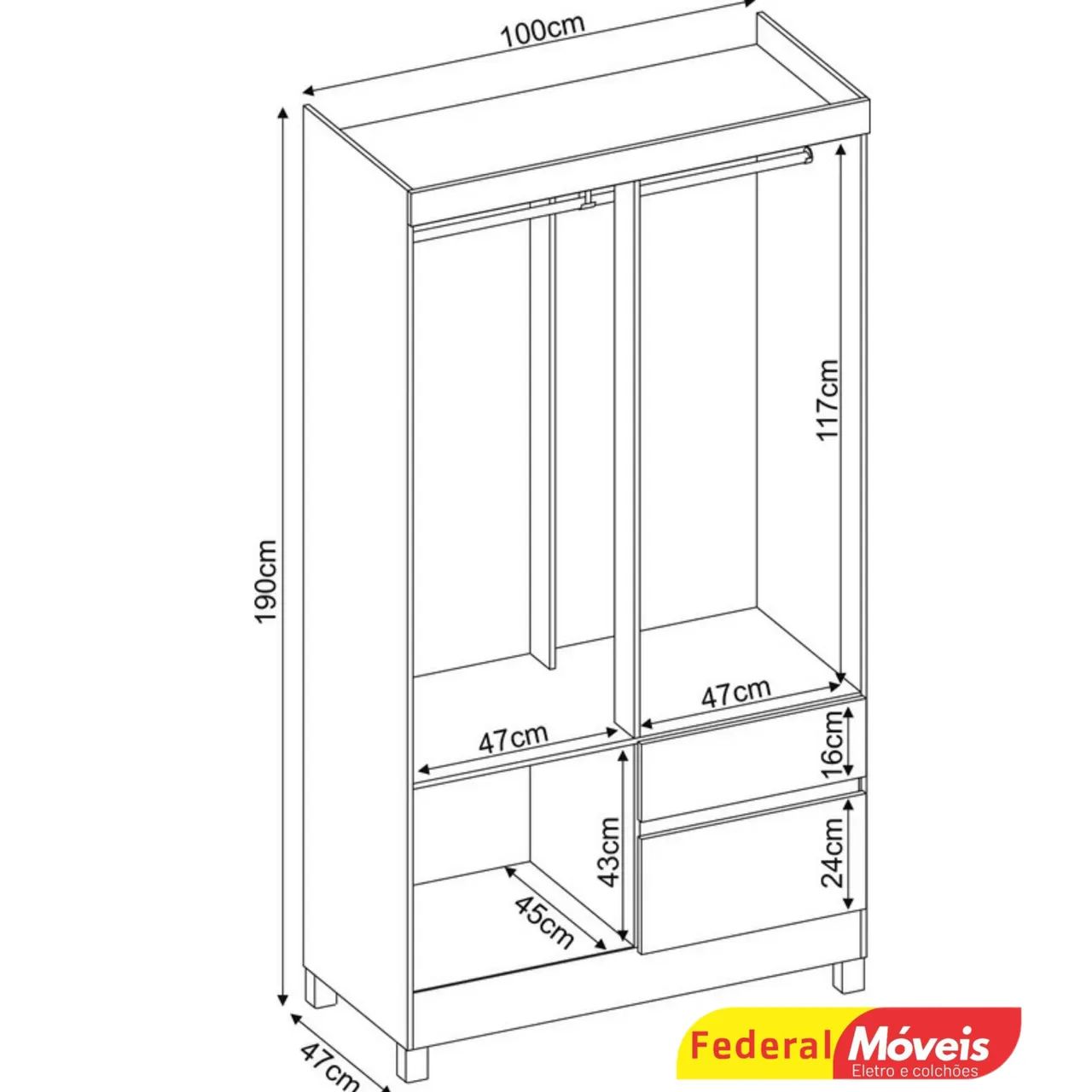 Guarda Roupa com 4 Portas e 2 Gavetas Novo Pronta Entrega  - Foto 2