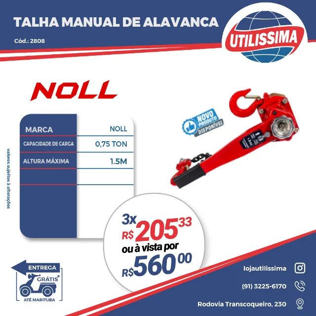 Talha Manual de alavanca 0,75 toneladas com corrente de 1,5