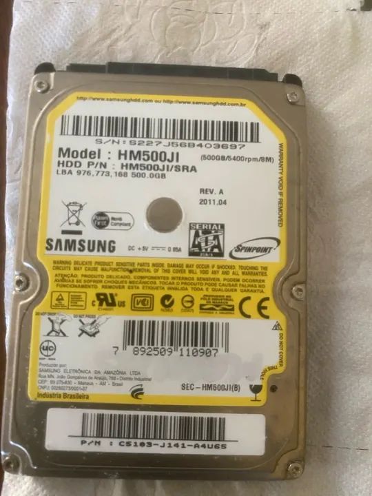 HD de 500GB P/ Computador ou Notebook