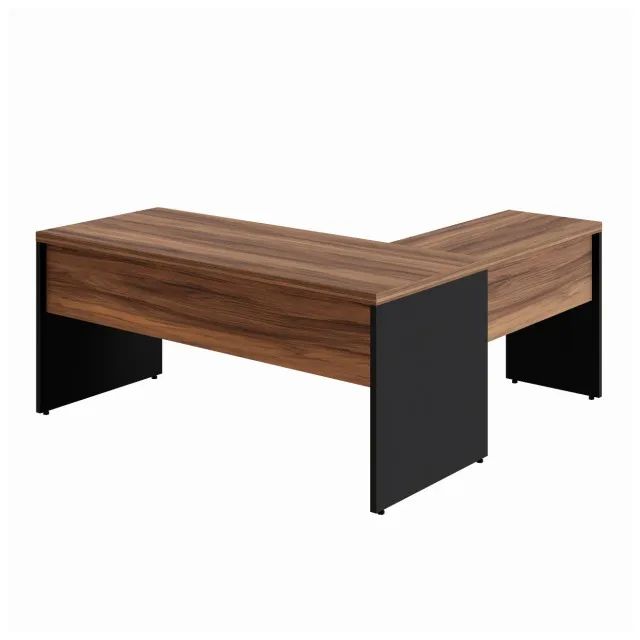 Mesa Escritório em L 1,70m + Mesa Auxiliar Sem Gavetas Nogal Sevilha Preto Modelo 21478 - Foto 5