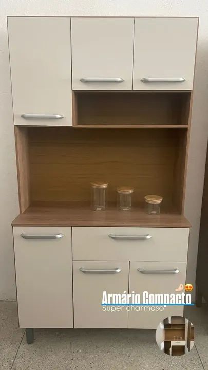 Armário De Cozinha Sofia Compacto Freijó Off White - Em Oferta 