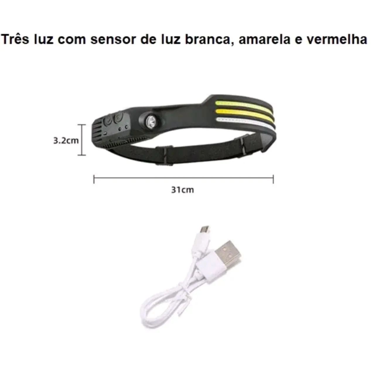 Lanterna de cabeça 3 filas de led - Foto 2