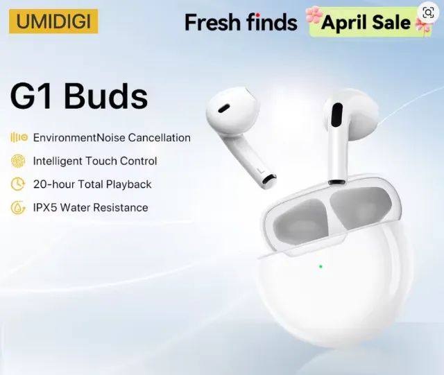 Fone UMIDIGI G1 Buds (BRANCO) com cancelamento de ruídos bluetooth 5.3 com microfone
